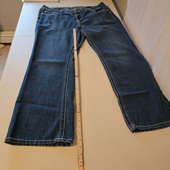 Seven7 Bootcut Jeans Women's 20 Blue Dark Wash Slight Distressed Flap Pockets - Picture 15 of 16
